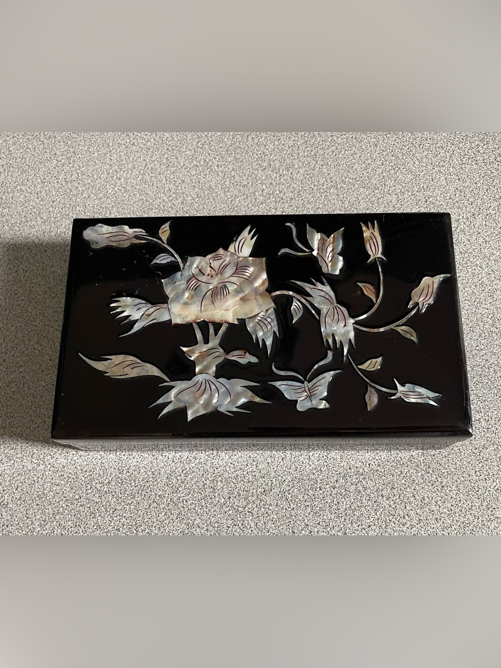 Vintage Mother of Pearl Floral Black Decorative Box